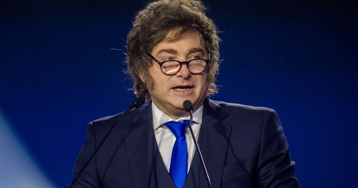 Javier Milei gesticula durante una entrevista al hablar del RIGI en la Patagonia y las reformas económicas