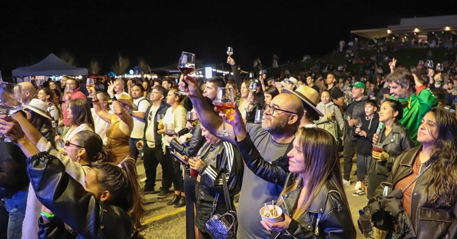 Visitantes degustan vinos en la carpa de las bodegas neuquinas durante el Blend Fest en el Parque Central